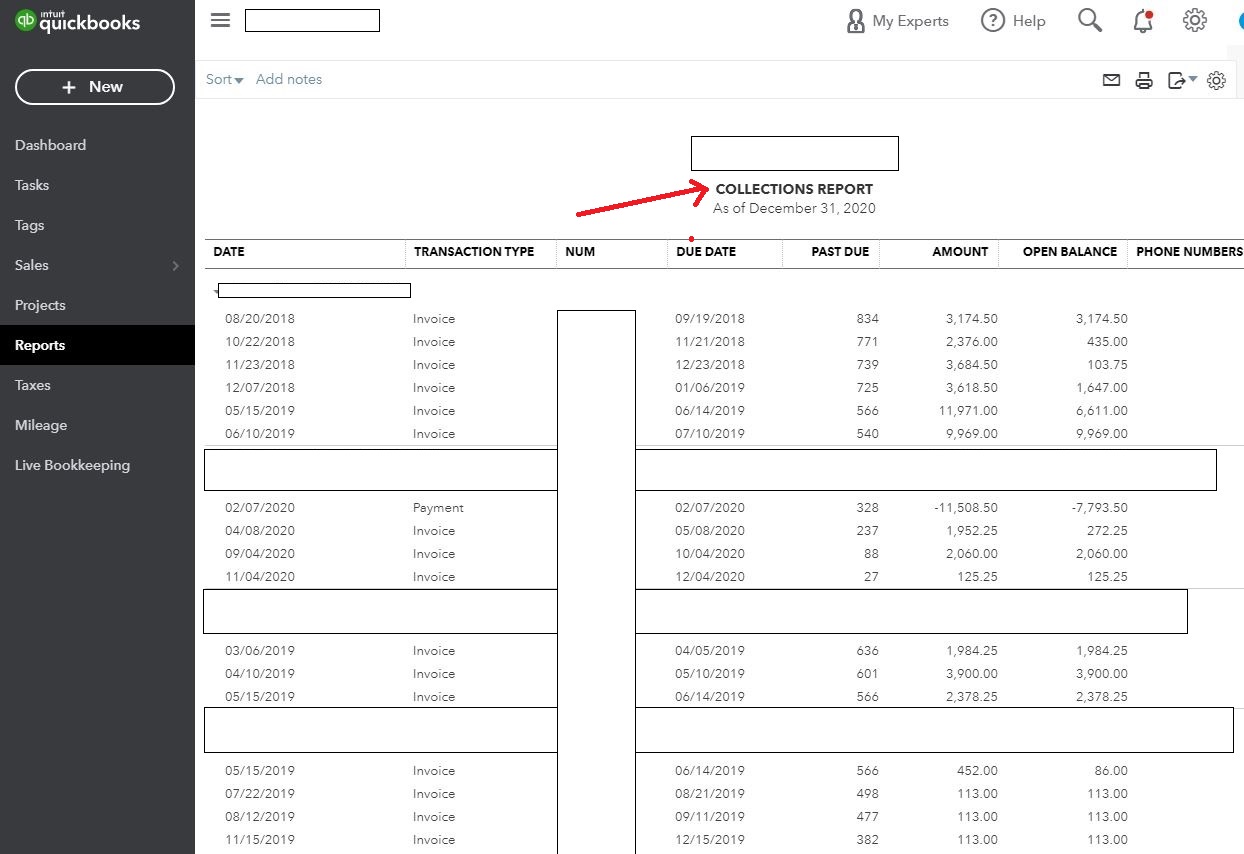 Collection Report in Quickbooks